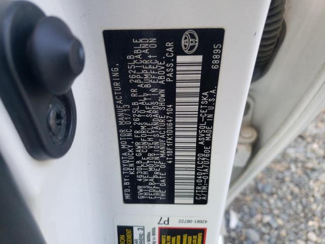 2013 Toyota Camry L VIN: 4T1BF1FK1DU647104 Lot: 49951874