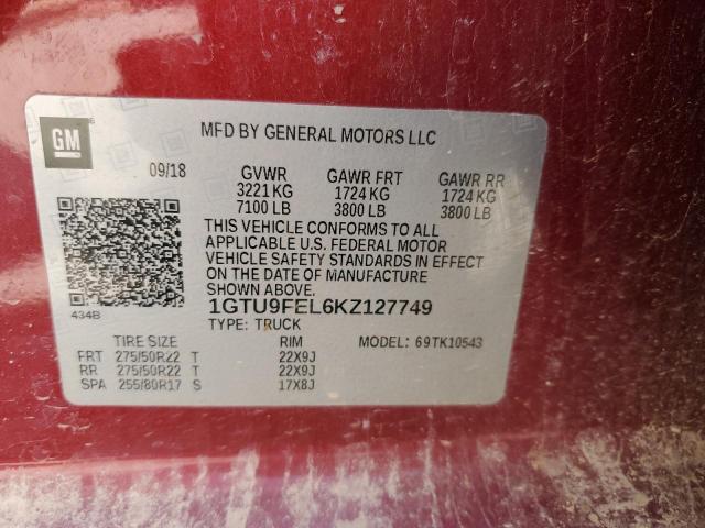 2019 GMC Sierra K1500 Denali VIN: 1GTU9FEL6KZ127749 Lot: 51601044