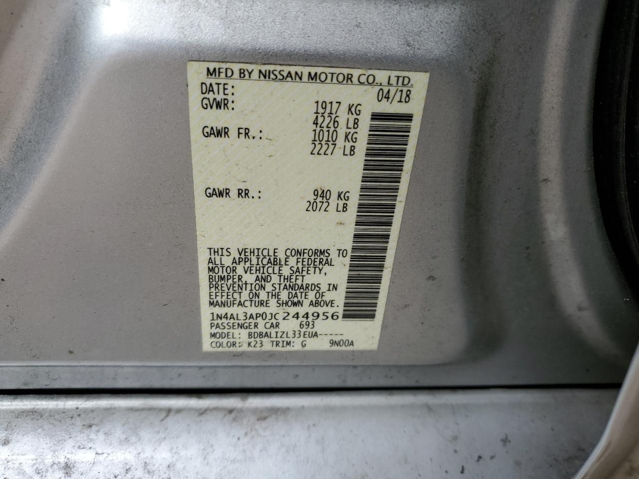 1N4AL3AP0JC244956 NISSAN ALTIMA 2018