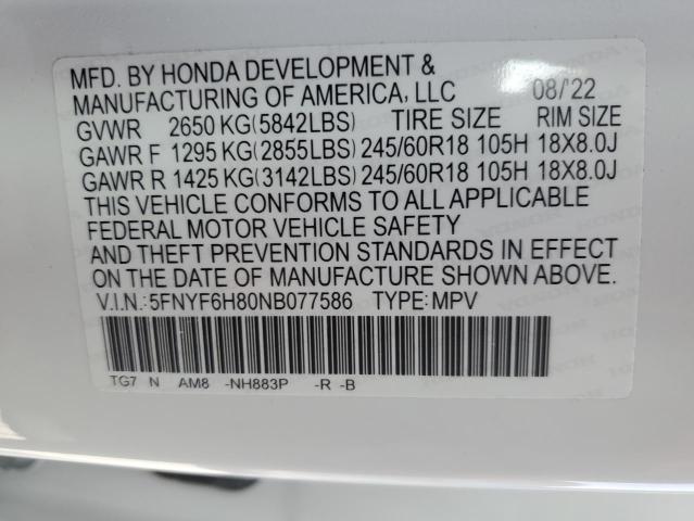2022 HONDA PILOT TRAI 5FNYF6H80NB077586