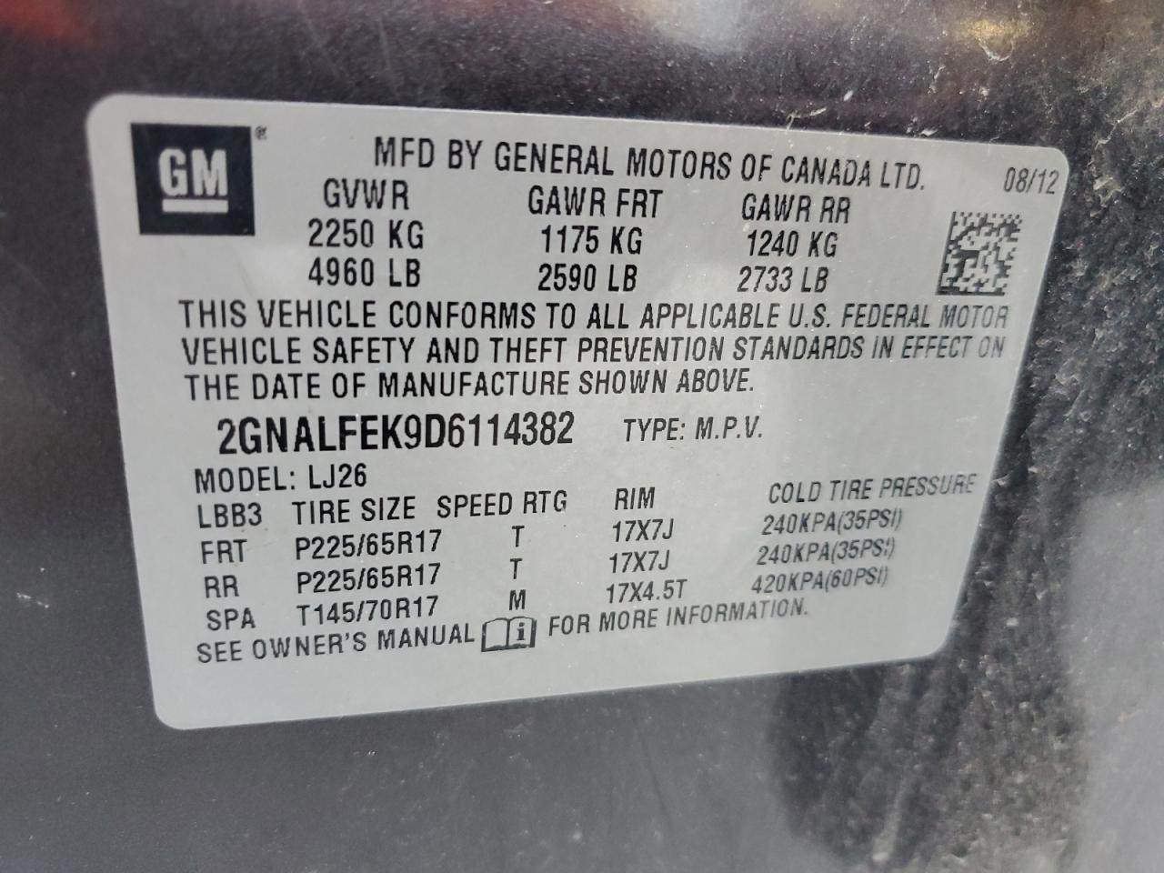 2GNALFEK9D6114382 2013 Chevrolet Equinox Ltz
