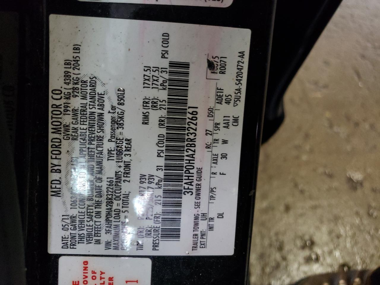 3FAHP0HA2BR322661 2011 Ford Fusion Se