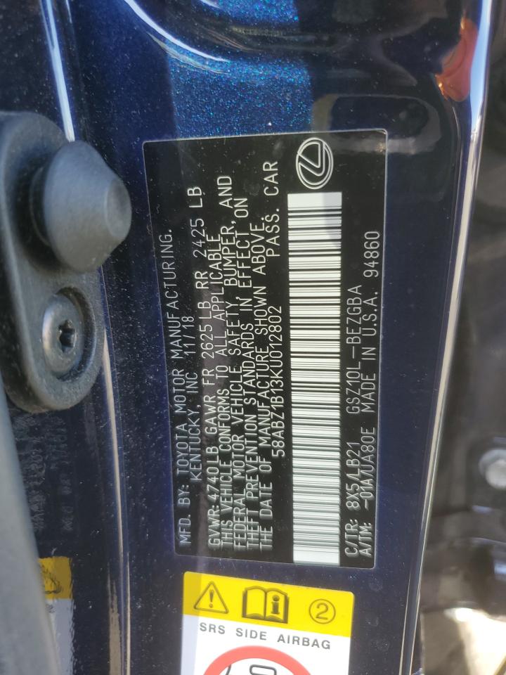 58ABZ1B13KU012802 2019 Lexus Es 350