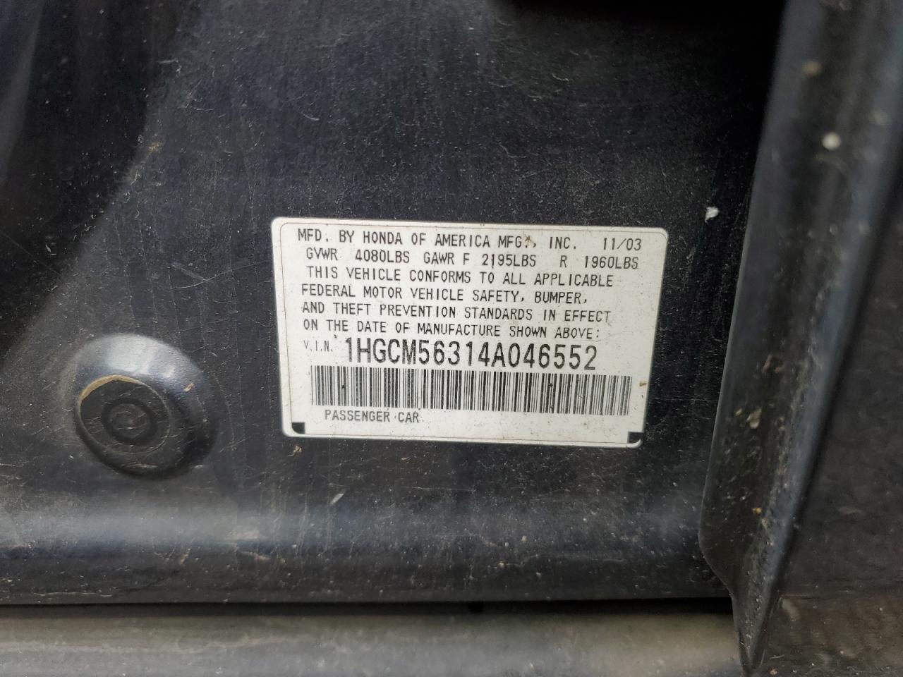 1HGCM56314A046552 2004 Honda Accord Lx