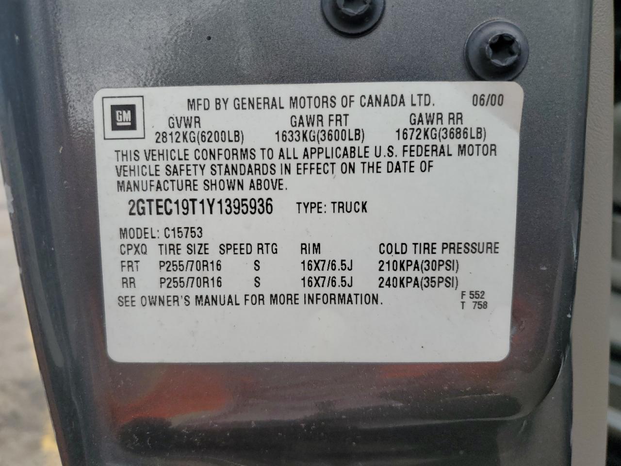 2GTEC19T1Y1395936 2000 GMC New Sierra C1500