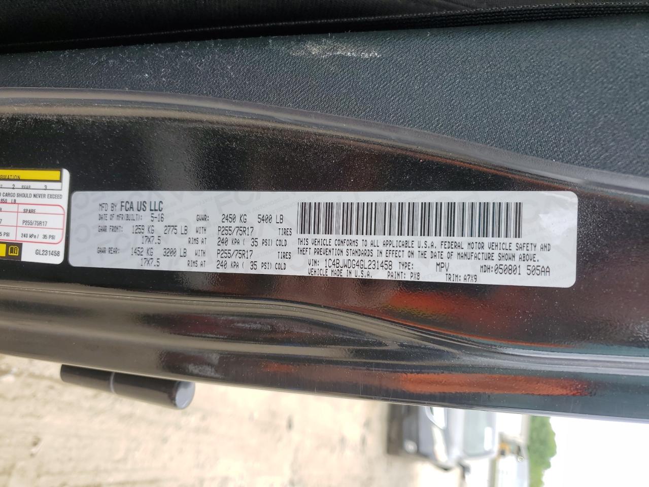 1C4BJWDG4GL231458 2016 Jeep Wrangler Unlimited Sport