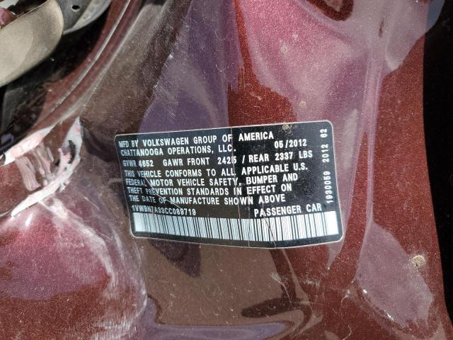 2012 Volkswagen Passat Se VIN: 1VWBN7A33CC089719 Lot: 50059284