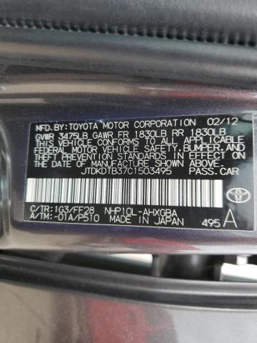 2012 Toyota Prius C VIN: JTDKDTB37C1503495 Lot: 49163554