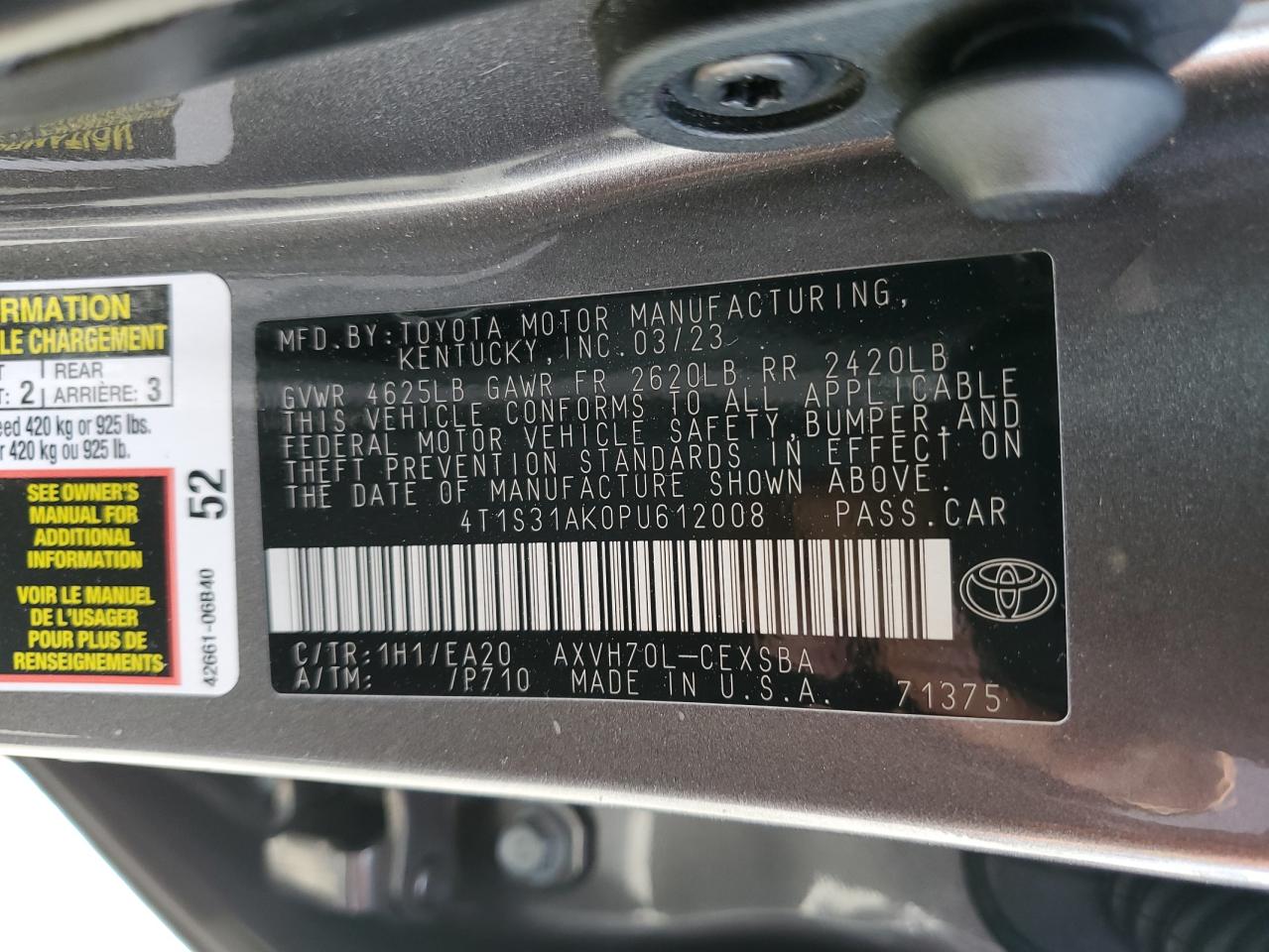 4T1S31AK0PU612008 TOYOTA CAMRY 2023