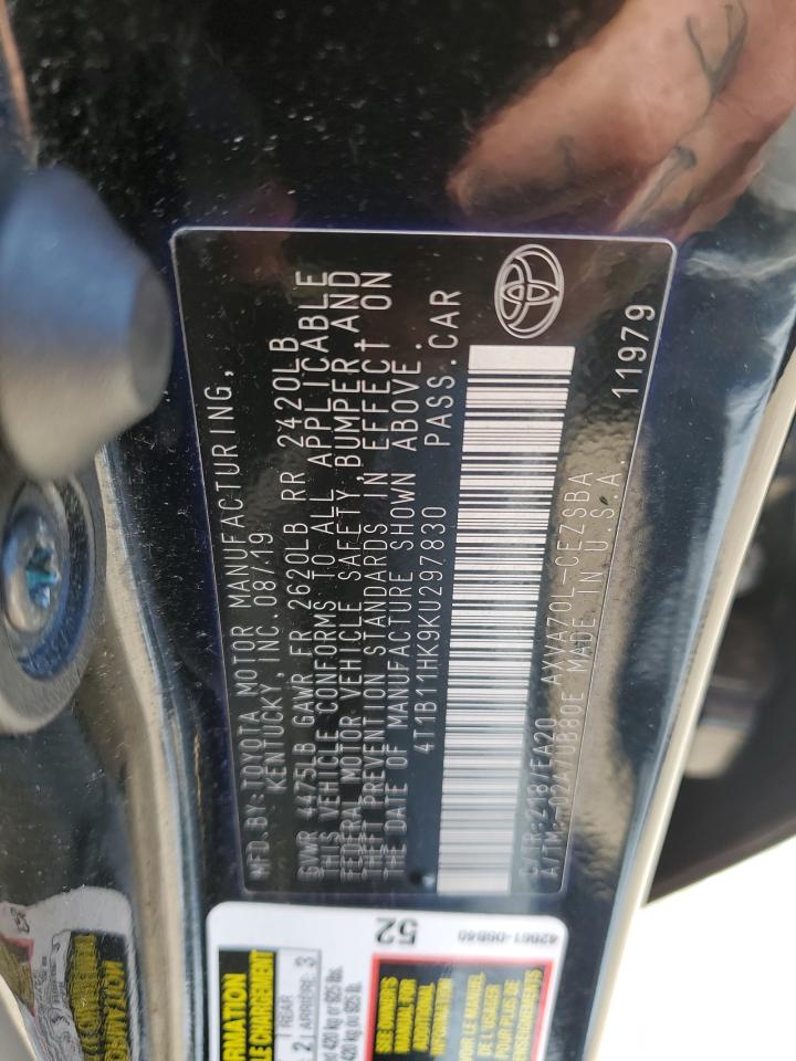 4T1B11HK9KU297830 2019 Toyota Camry L