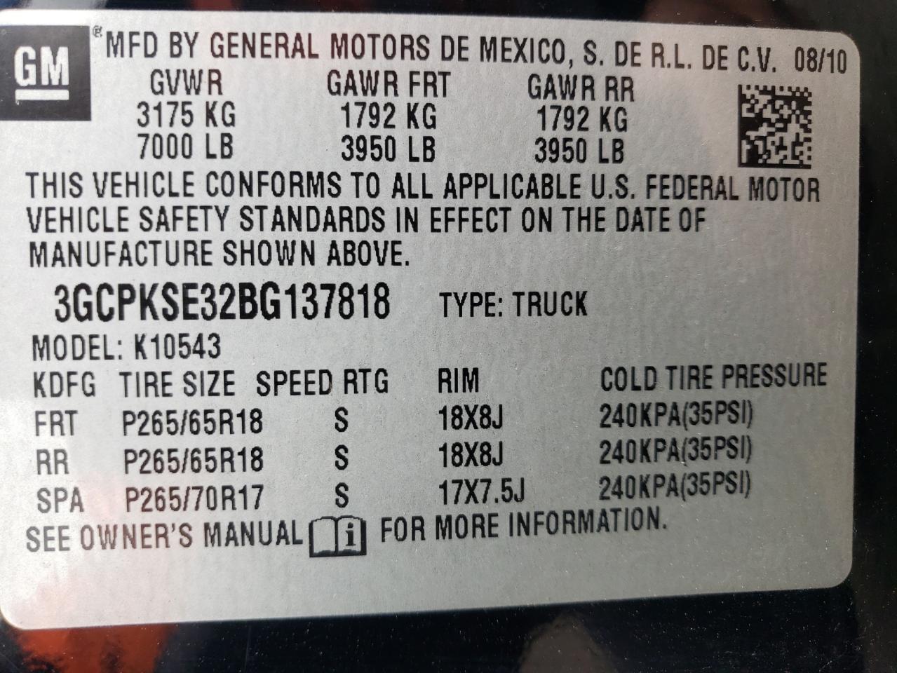 3GCPKSE32BG137818 2011 Chevrolet Silverado K1500 Lt