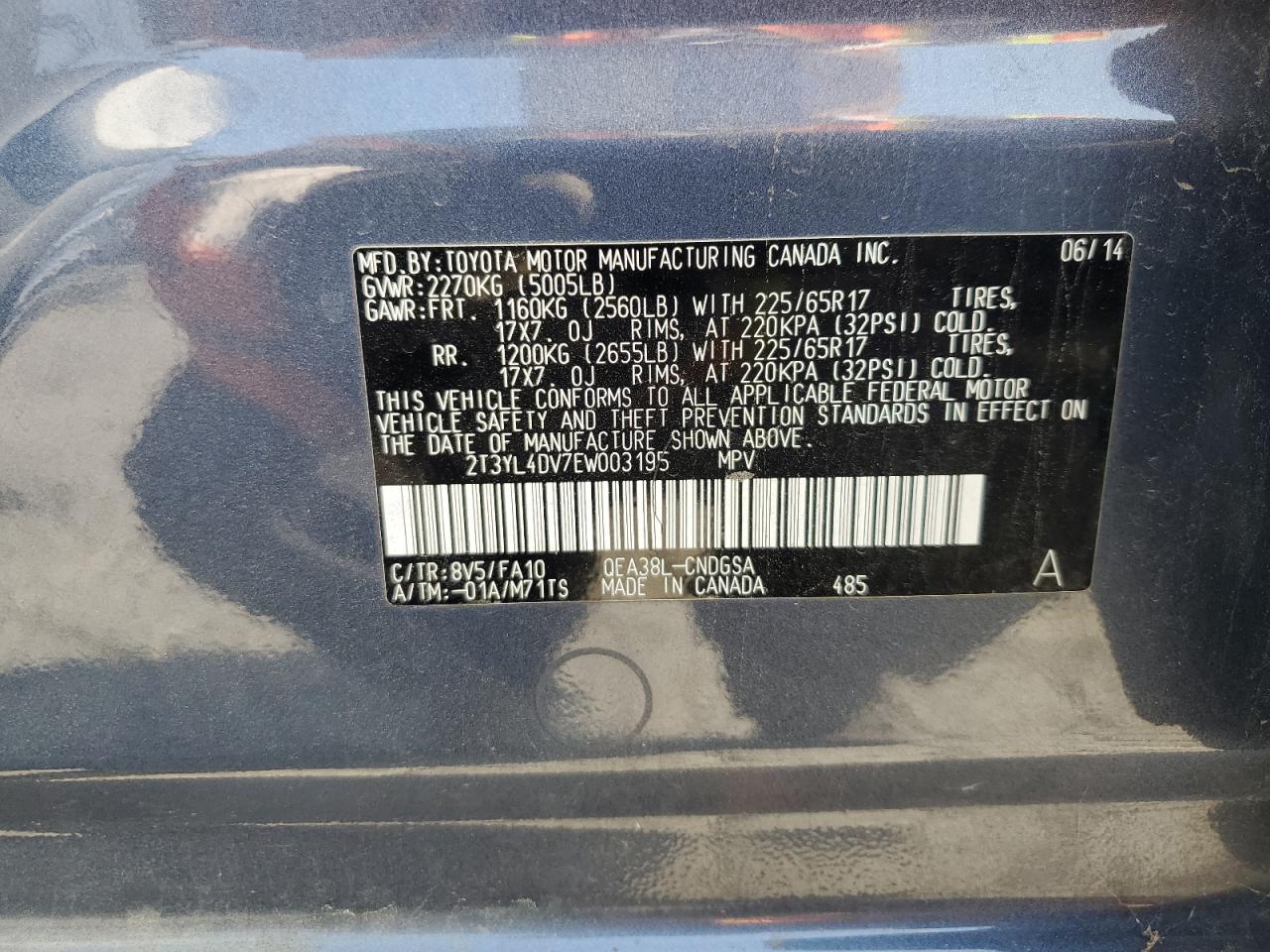 2T3YL4DV7EW003195 2014 Toyota Rav4 Ev