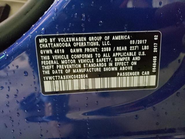 2017 Volkswagen Passat Sel Premium VIN: 1VWCT7A3XHC062504 Lot: 50109274