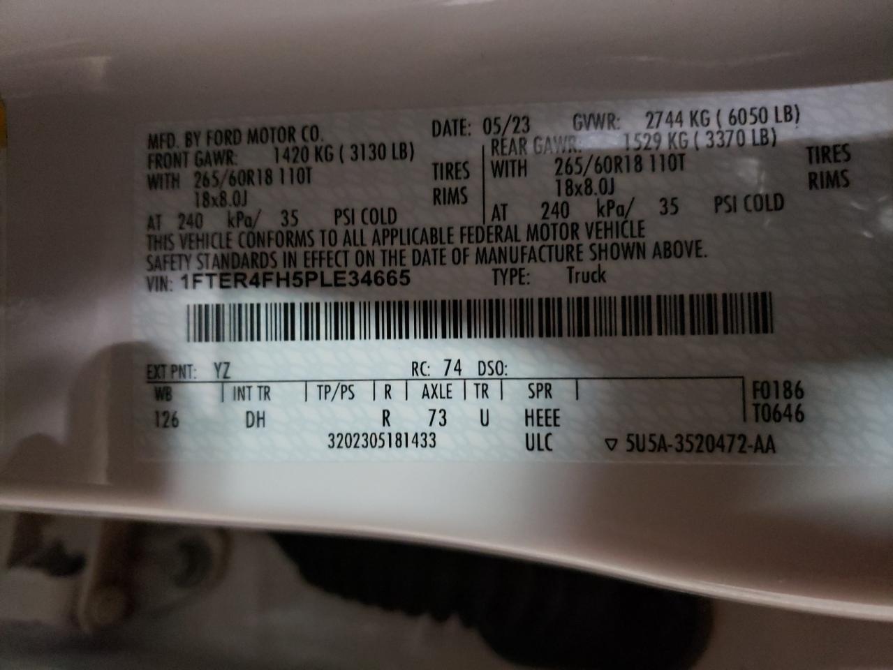 1FTER4FH5PLE34665 FORD RANGER 2023