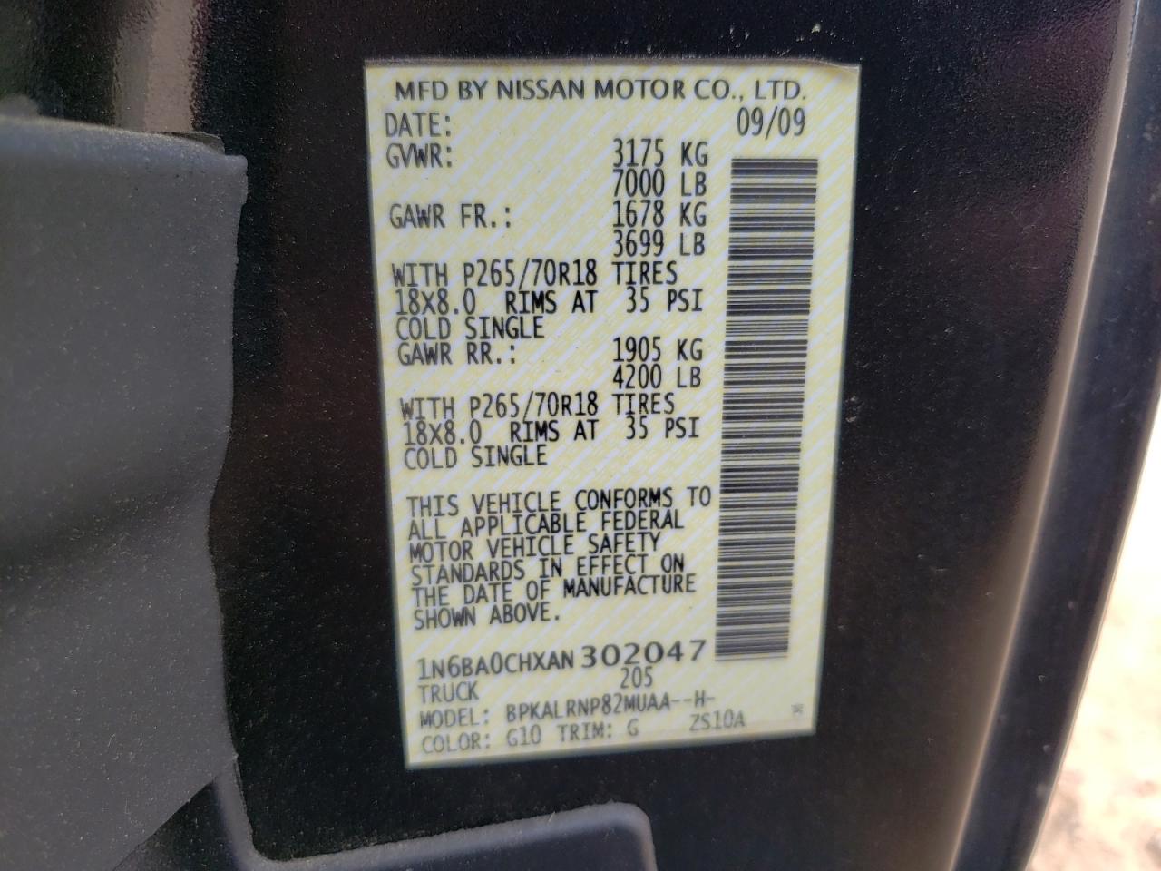 1N6BA0CHXAN302047 2010 Nissan Titan Xe