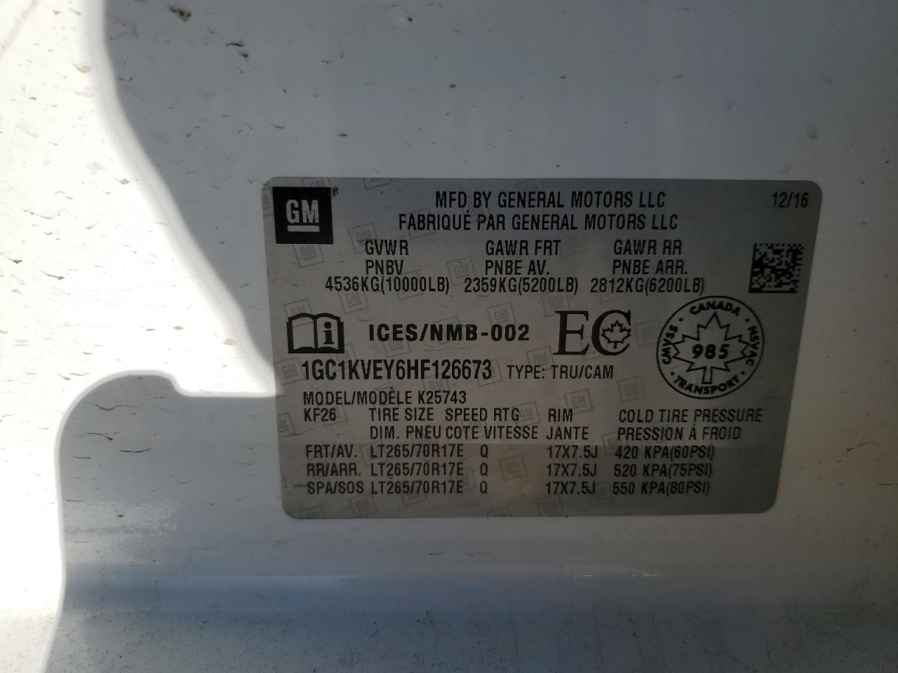 1GC1KVEY6HF126673 CHEVROLET C/K2500 2017