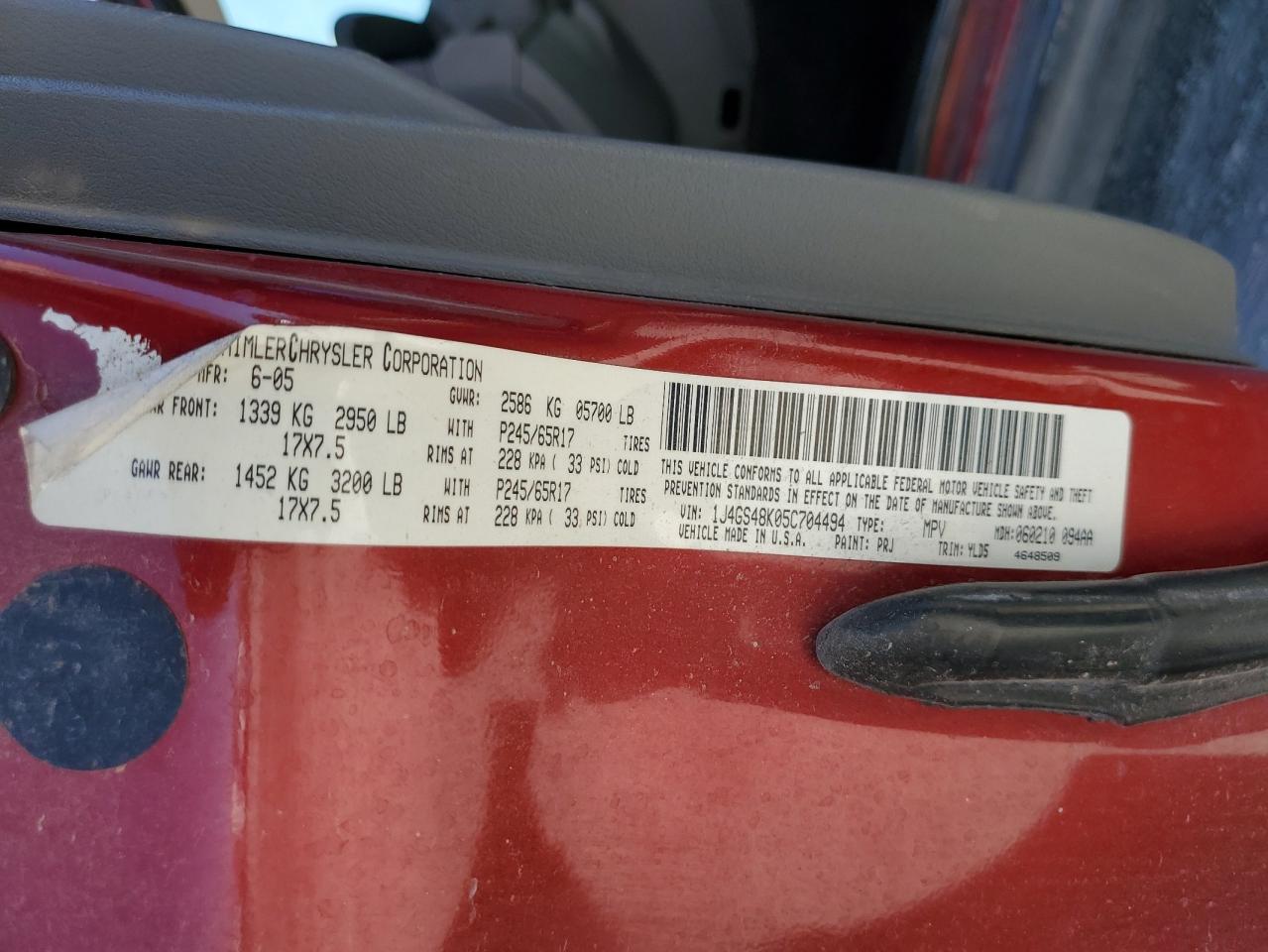 1J4GS48K05C704494 2005 Jeep Grand Cherokee Laredo