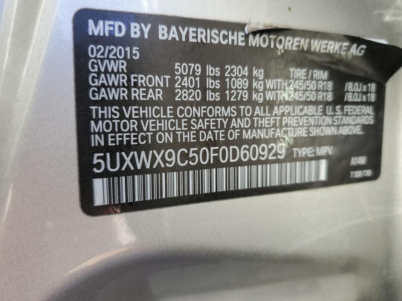 5UXWX9C50F0D60929 2015 BMW X3 xDrive28I