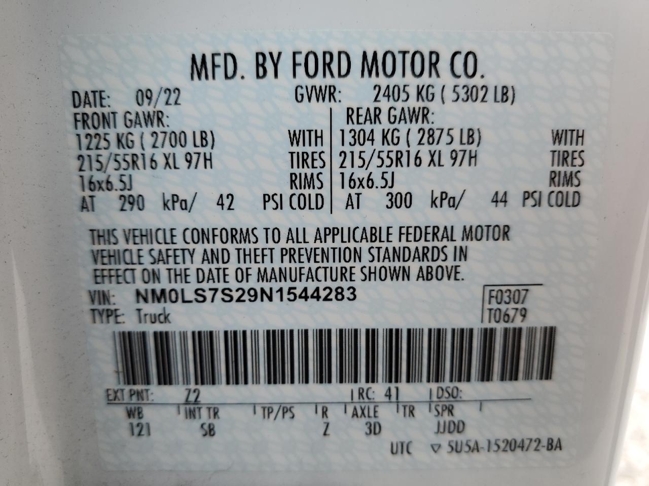 NM0LS7S29N1544283 FORD TRANSIT 2022
