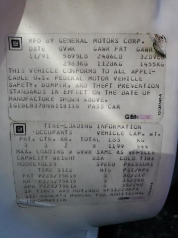 1992 Chevrolet Caprice VIN: 1G1BL8378NW118138 Lot: 51726434