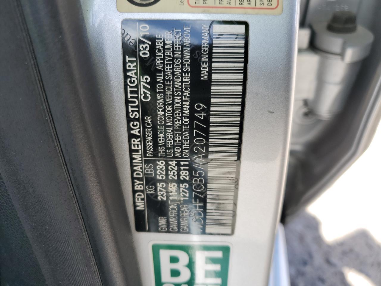 WDDHF7CB5AA207749 2010 Mercedes-Benz E 550