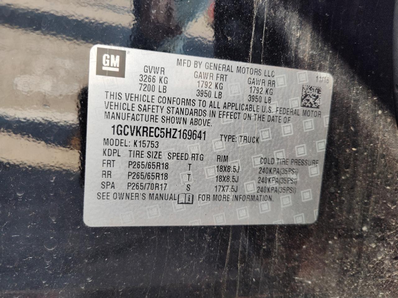 1GCVKREC5HZ169641 CHEVROLET ALL Models 2017