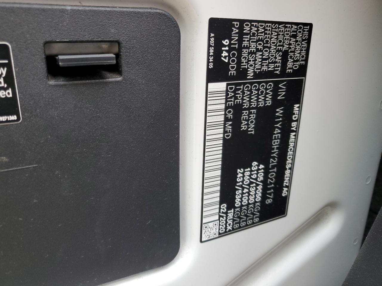 W1Y4EBHY2LT021178 2020 Mercedes-Benz Sprinter 2500