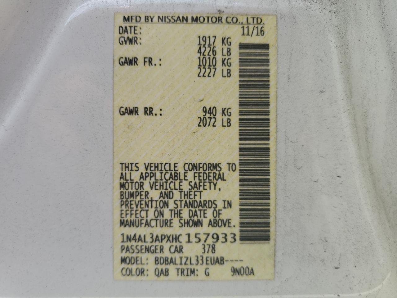 1N4AL3APXHC157933 NISSAN ALTIMA 2017