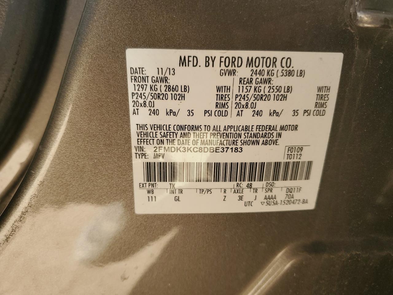 2FMDK3KC8DBE37183 2013 Ford Edge Limited