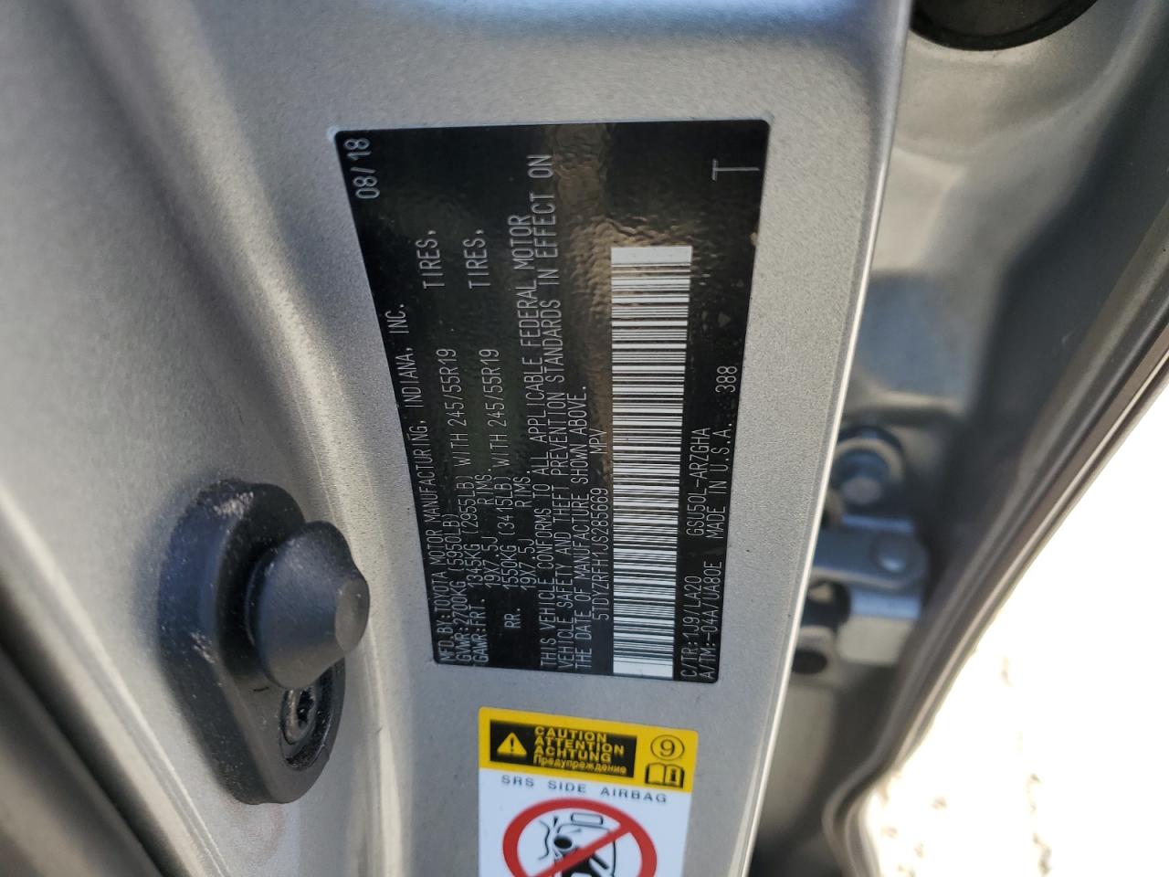 5TDYZRFH1JS285669 2018 Toyota Highlander Limited