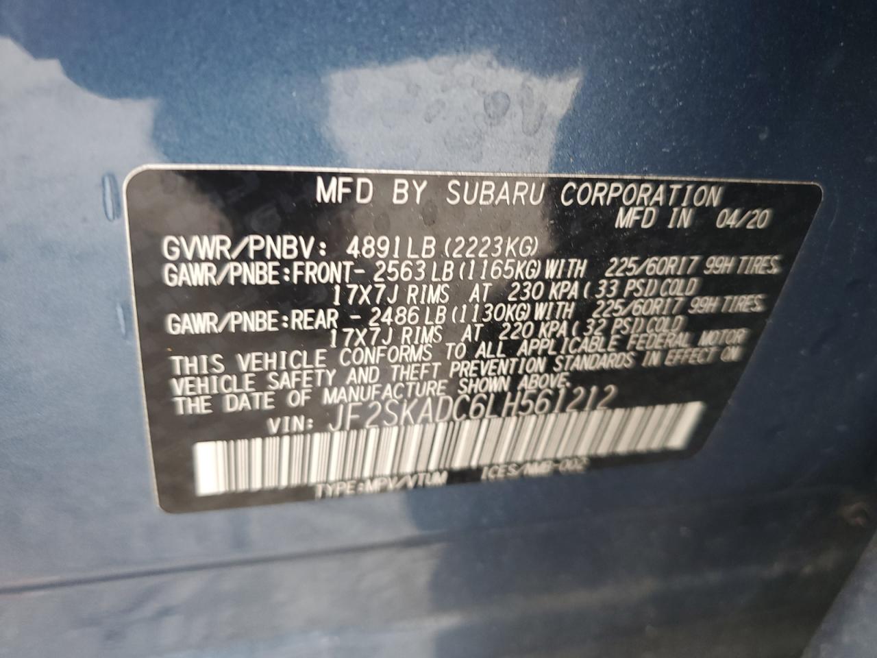 JF2SKADC6LH561212 2020 Subaru Forester