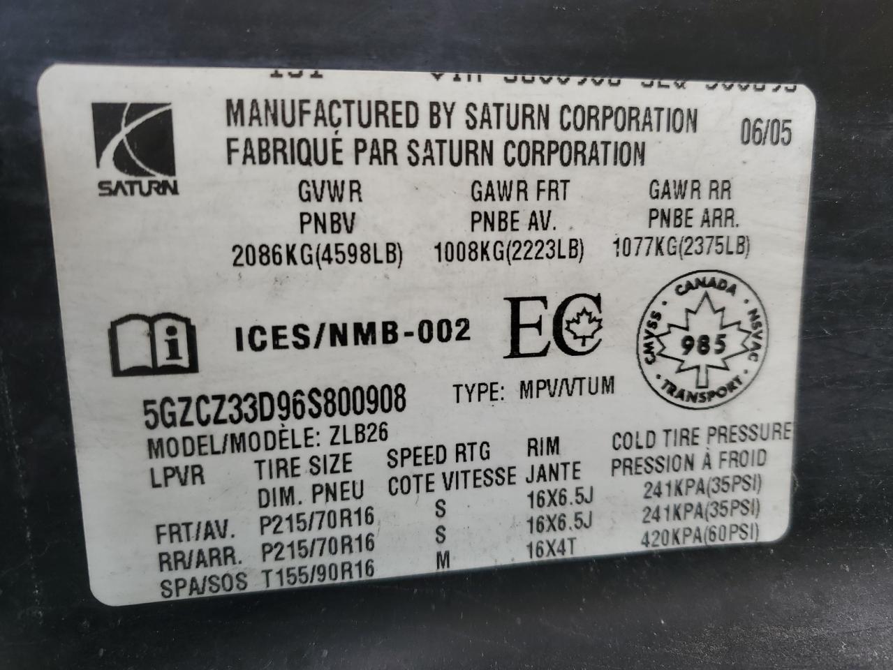 5GZCZ33D96S800908 2006 Saturn Vue