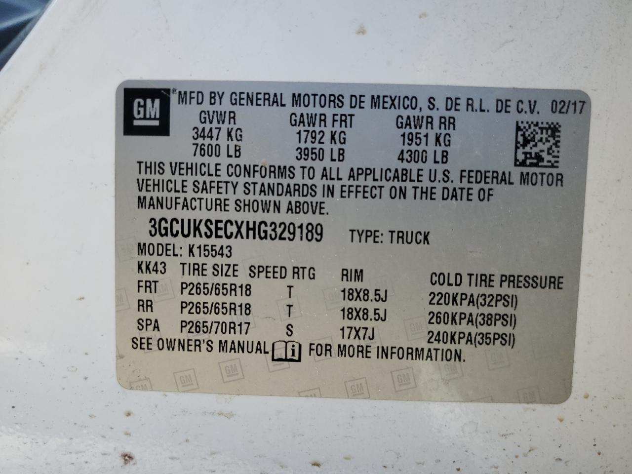 3GCUKSECXHG329189 2017 Chevrolet Silverado K1500 Ltz