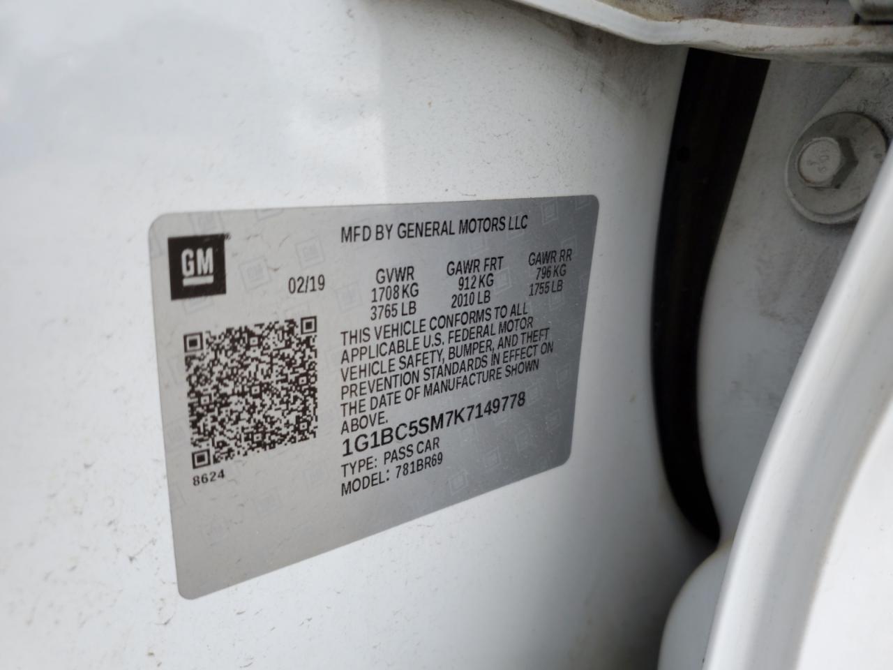 1G1BC5SM7K7149778 2019 Chevrolet Cruze Ls