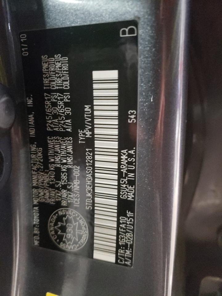 5TDJK3EH3AS012821 2010 Toyota Highlander Se