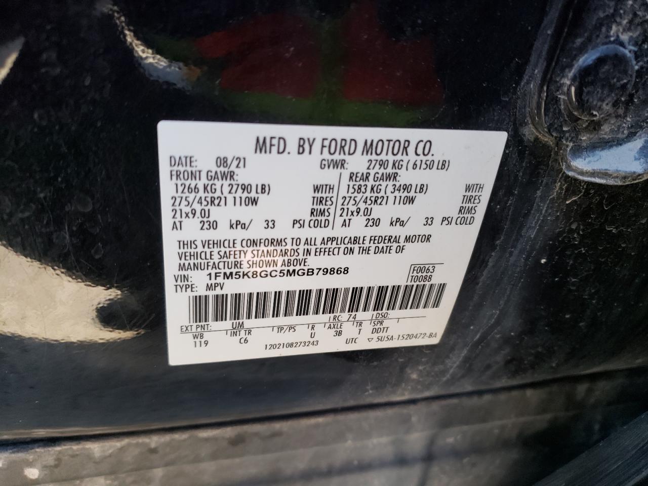 1FM5K8GC5MGB79868 FORD EXPLORER 2021