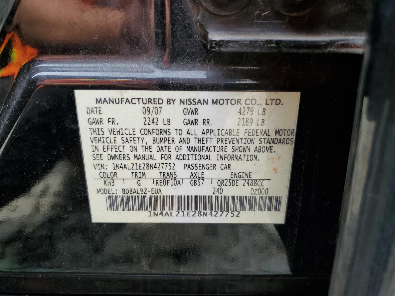 1N4AL21E28N427752 2008 Nissan Altima 2.5