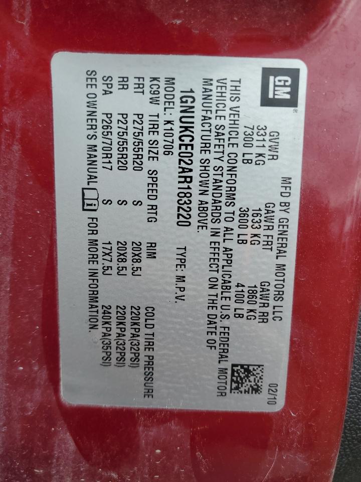 1GNUKCE02AR183220 2010 Chevrolet Tahoe K1500 Ltz