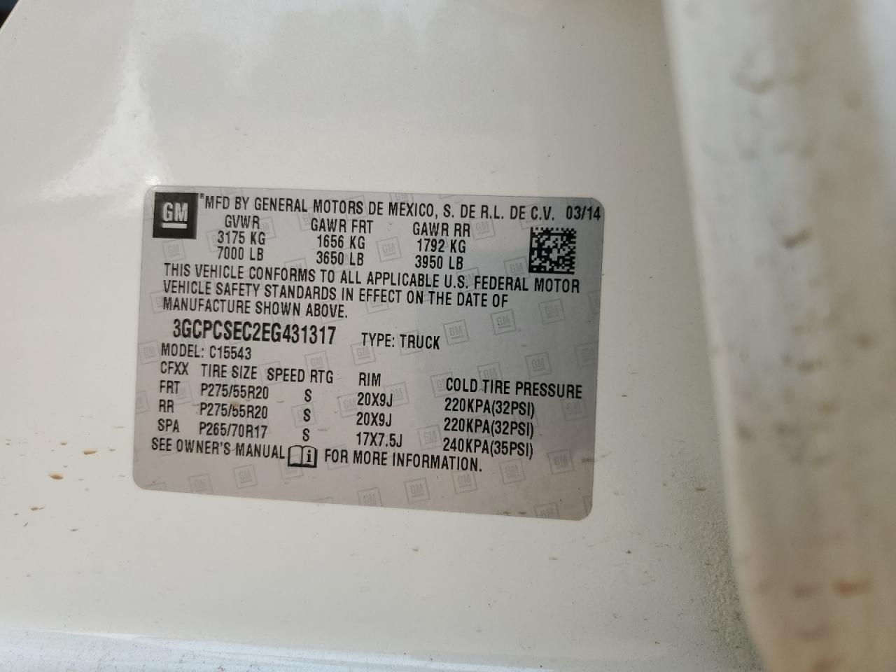 3GCPCSEC2EG431317 2014 Chevrolet Silverado C1500 Ltz