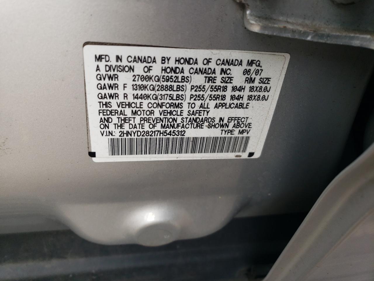 2HNYD28217H545312 2007 Acura Mdx