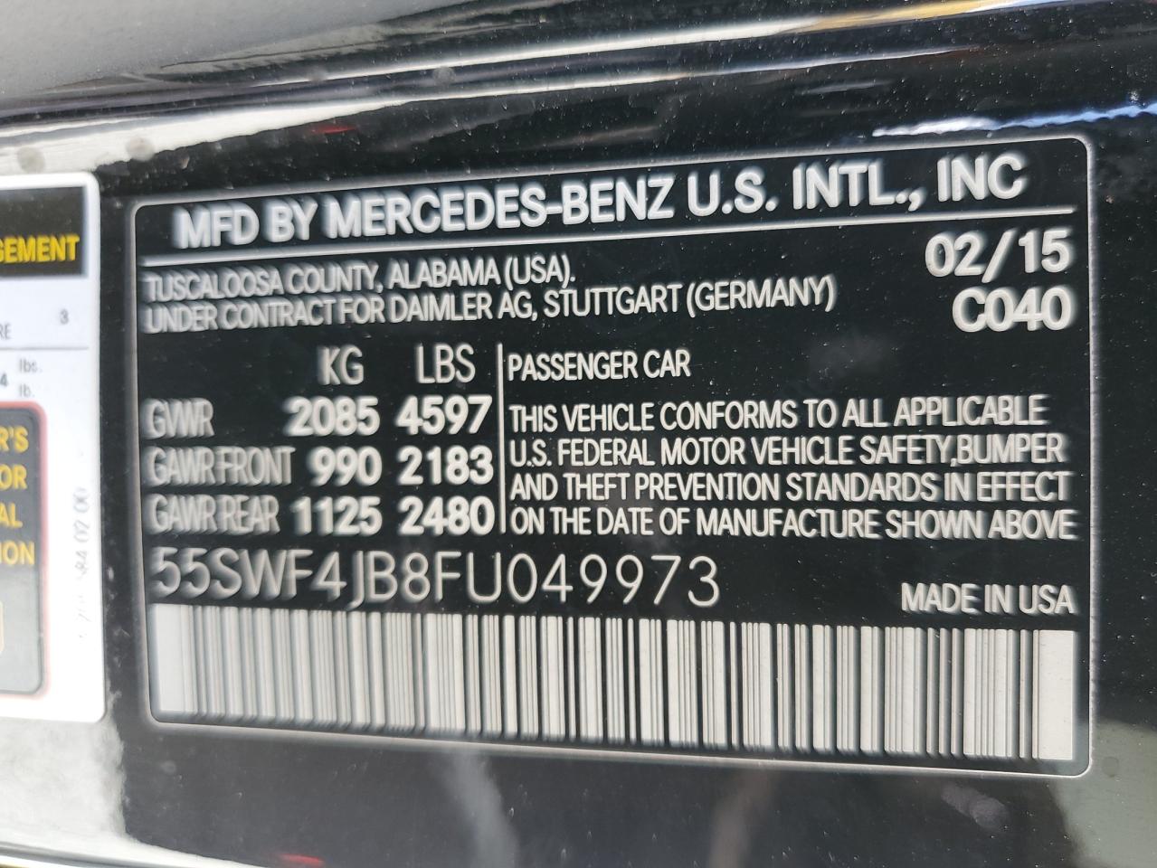 55SWF4JB8FU049973 2015 Mercedes-Benz C 300