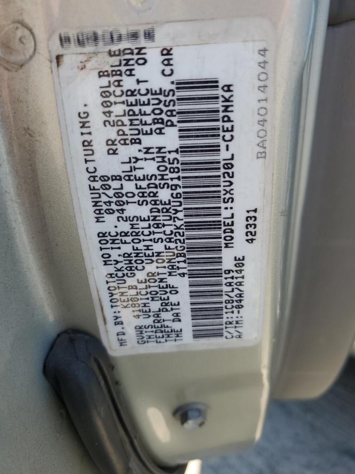 4T1BG22K7YU691851 2000 Toyota Camry Ce