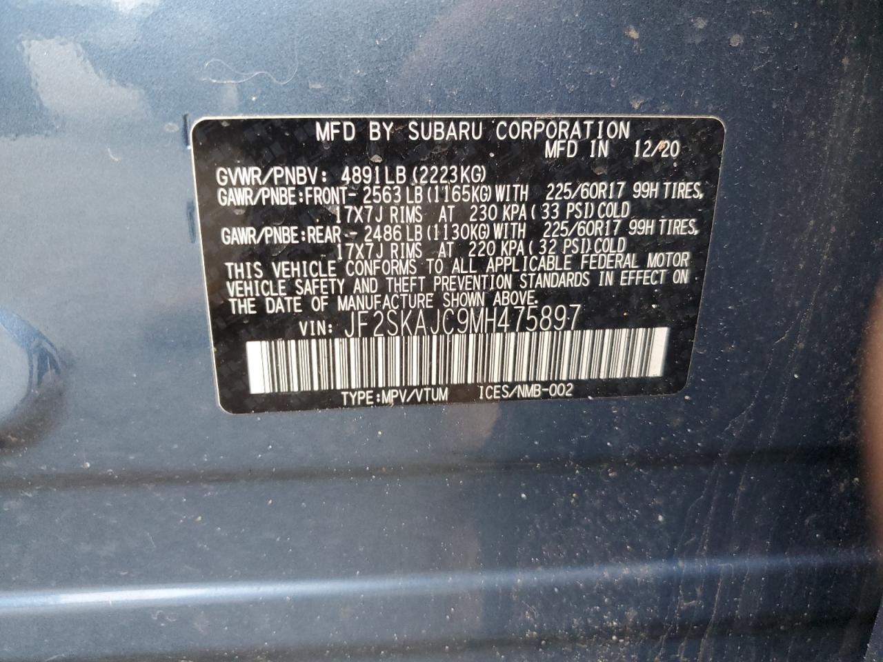 2021 Subaru Forester Premium vin: JF2SKAJC9MH475897