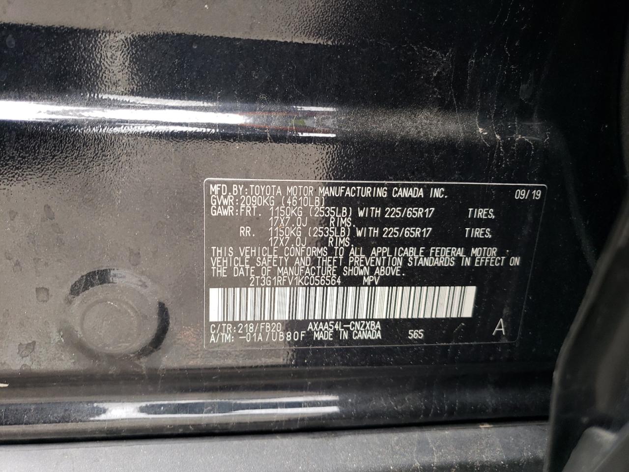 2T3G1RFV1KC056564 TOYOTA RAV4 2019