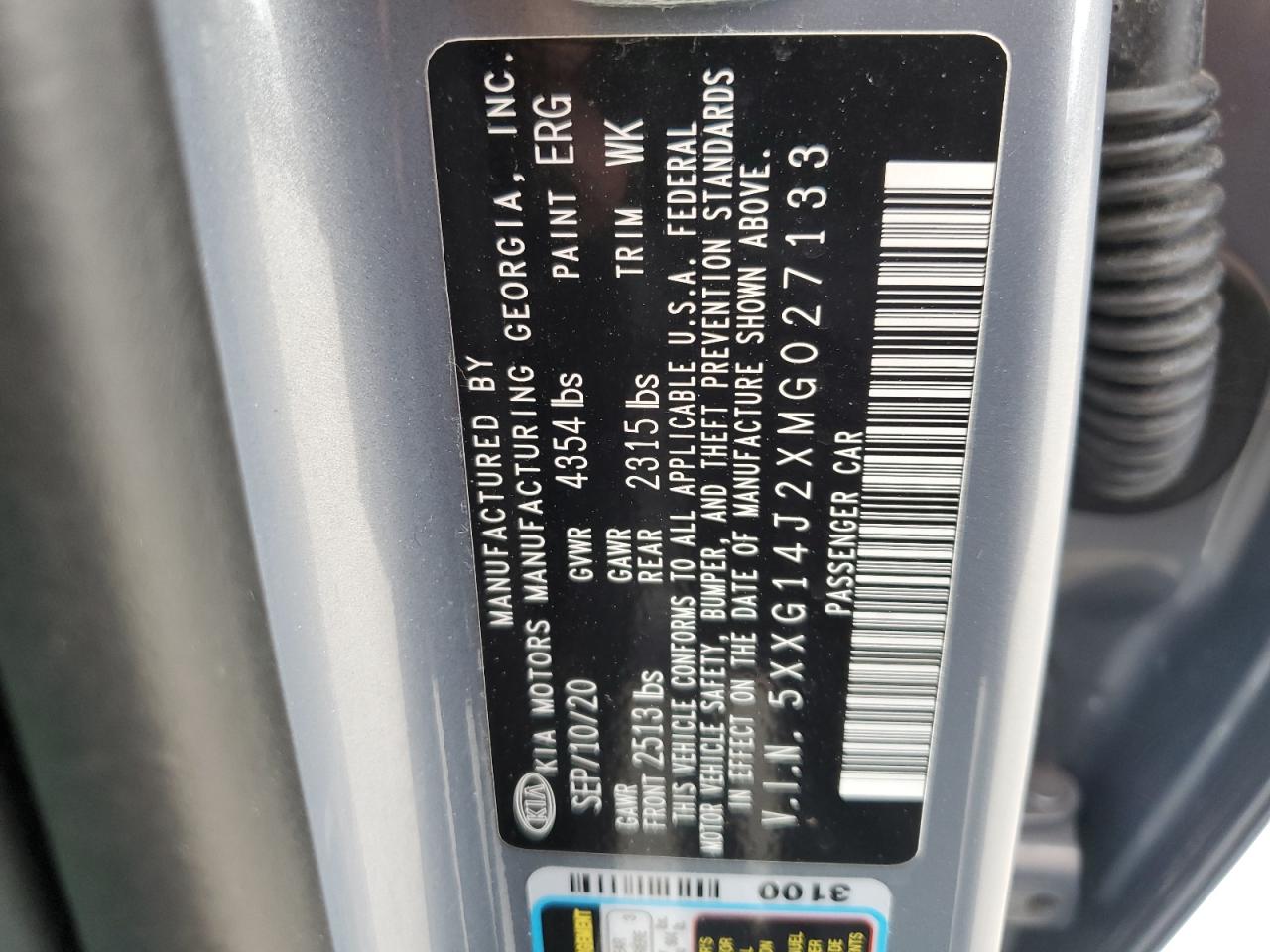 5XXG14J2XMG027133 2021 Kia K5 Lxs