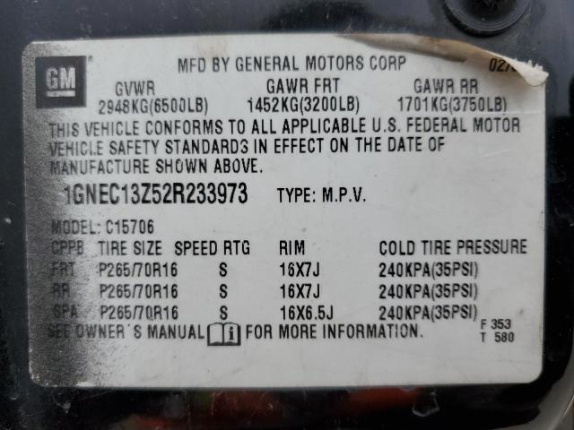 2002 Chevrolet Tahoe C1500 VIN: 1GNEC13Z52R233973 Lot: 49192554