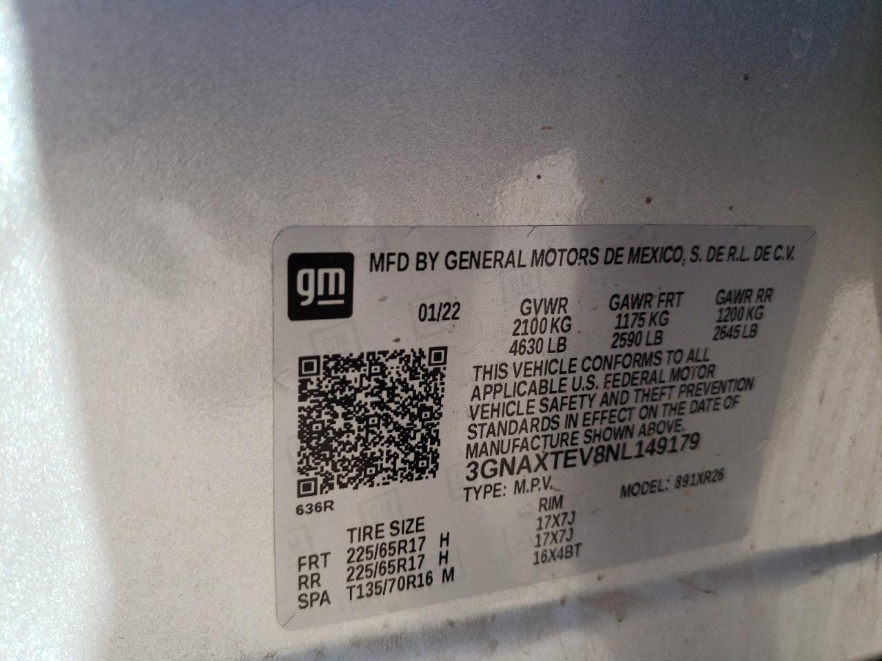 3GNAXTEV8NL149179 CHEVROLET EQUINOX 2022