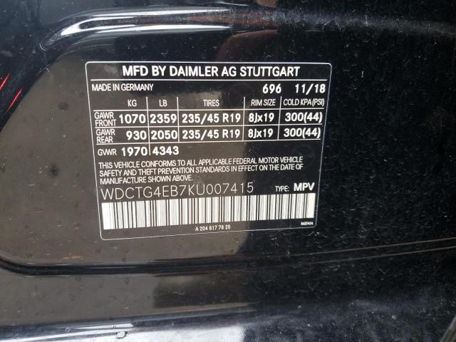 VIN WDCTG4EB7KU007415 2019 Mercedes-Benz GLA-Class,... no.12