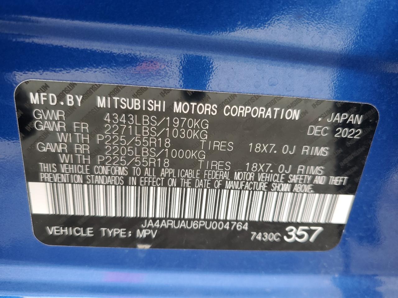 JA4ARUAU6PU004764 2023 Mitsubishi Outlander Sport S/Se