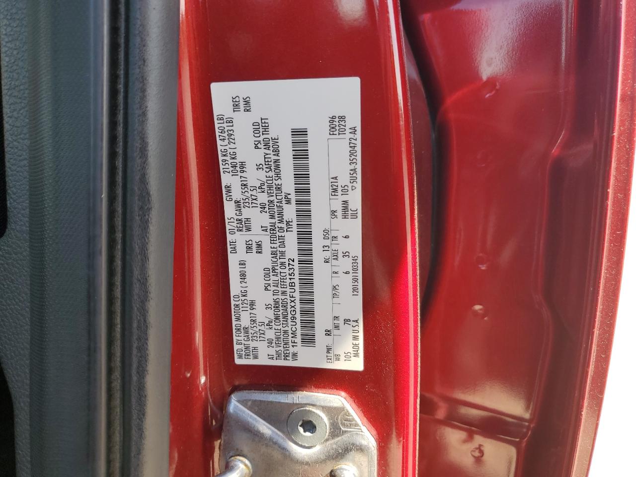 1FMCU9GXXFUB15372 2015 Ford Escape Se